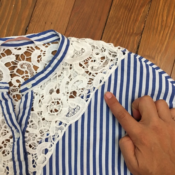 Zara Trafaluc Blue White Striped Blouse XS - Picture 7 of 8